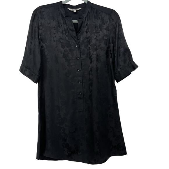 Tucker Size Small Jacquard Tunic Top 100% Silk Popover Tunic Top Short Sleeve - Picture 1 of 6